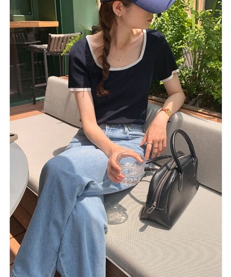 piping square neck tee/4color(ネコポス)