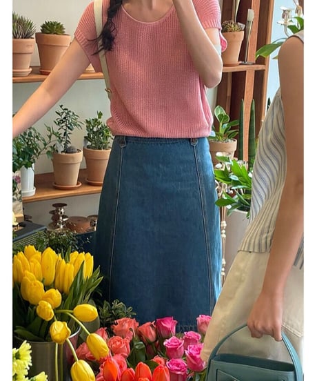 A line middle denim skirt/2color