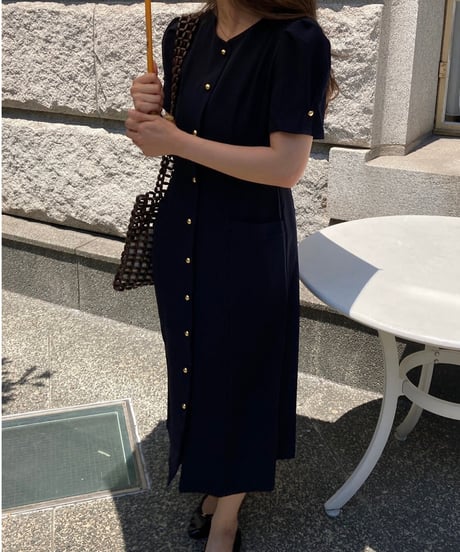 front button classic dress(half sleeve)/2color