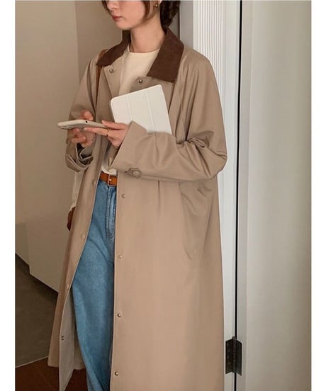 corduroy collar long coat