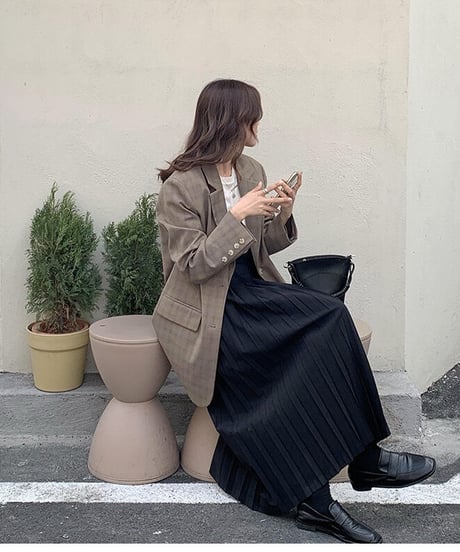back slit check jacket/2color