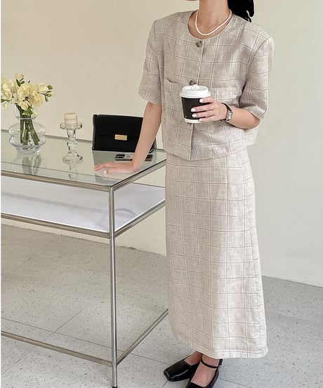 （linen 100%）linen check SET UP(下)/2color