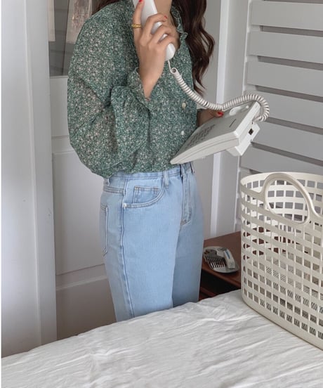 flower V neck chiffon blouse/3color