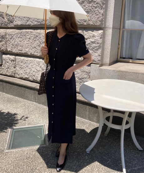 front button classic dress(half sleeve)/2color