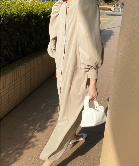 2way puff sleeve long dress/3color