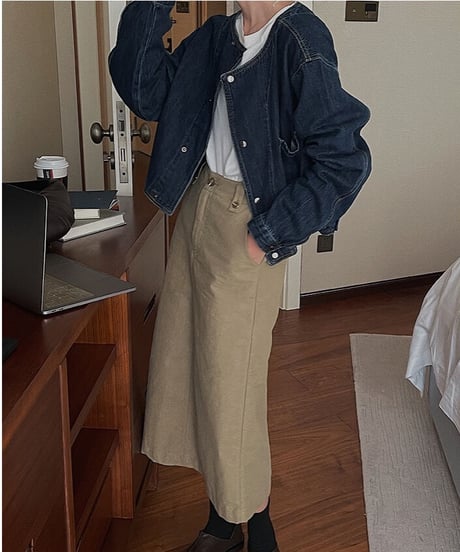 [OUTLET]no collar denim jacket/2color