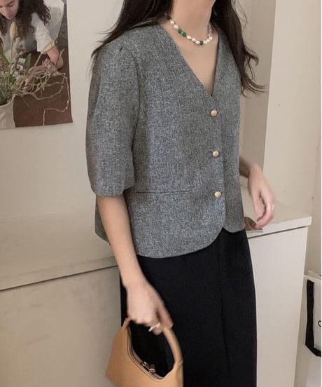V neck classic jacket(half sleeve)/2color