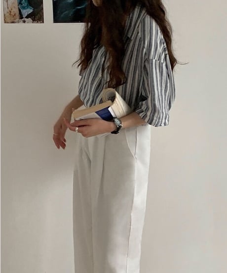 linen 100% stripe shirt/2color