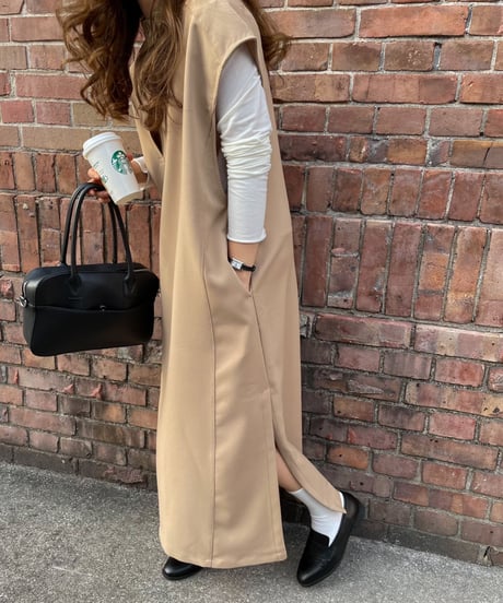Key neck long dress/3color