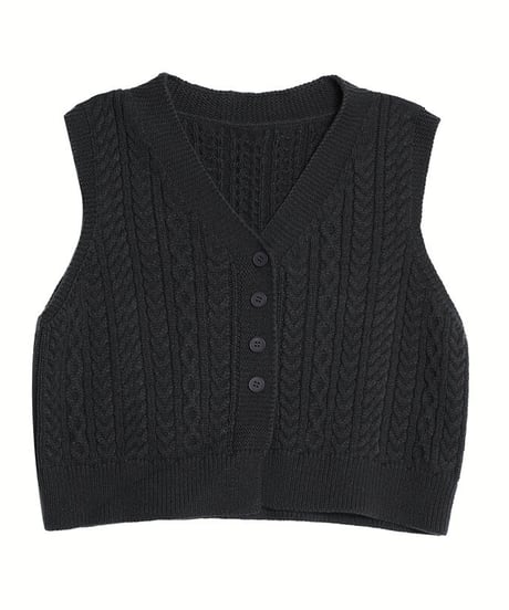 V neck cable knit vest/3color