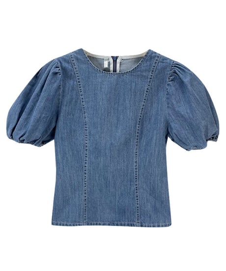 denim balloon sleeve tops