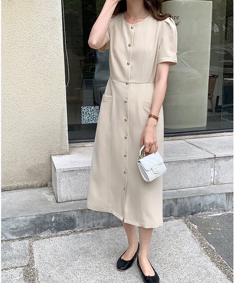 front button classic dress(half sleeve)/2color