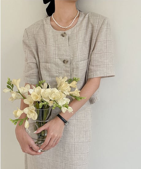 （linen 100%）linen check SET UP(上)/2color