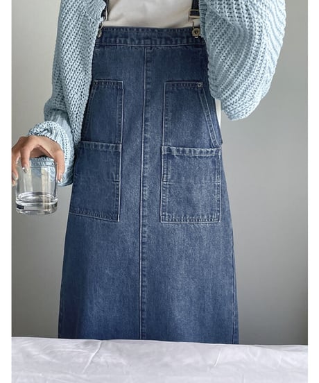 denim salopette skirt/4color