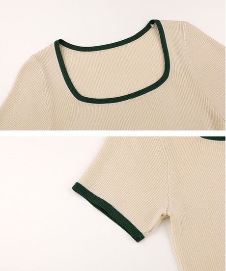 piping square neck tee/4color(ネコポス)