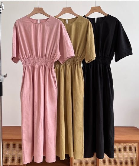 waist mark linen dress/3color