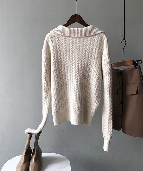 [OUTLET]cable open collar knit/3color