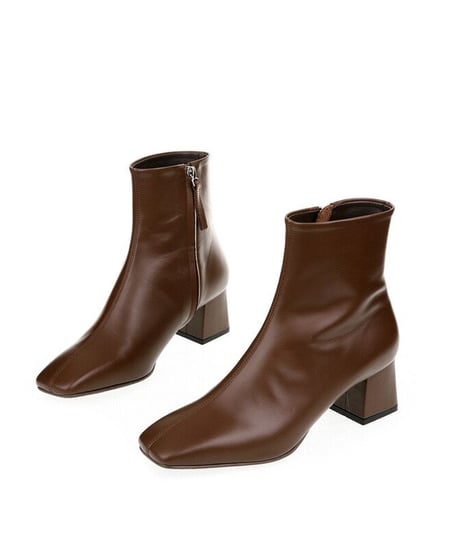 【real leather】square too short boots/smooth leather