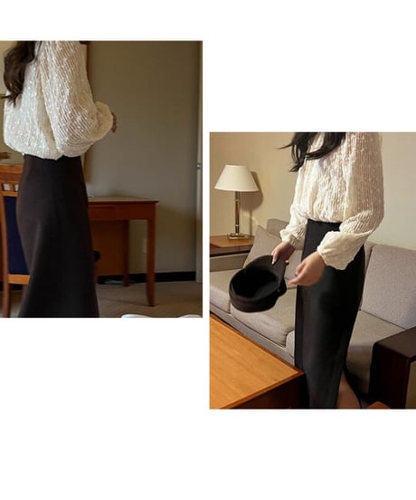 glossy lace blouse/2color