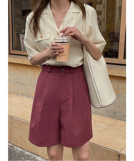 open collar half sleeve shirt/3color