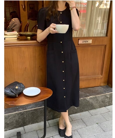 front button classic dress(half sleeve)/2color