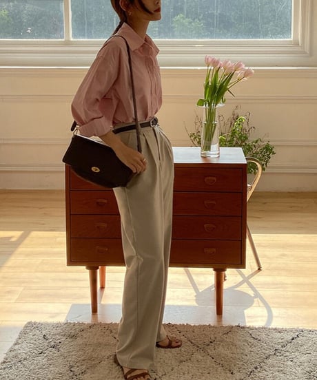 tuck wide slacks & belt/3color