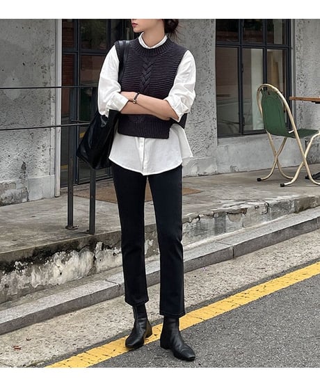 cable side open vest/3color
