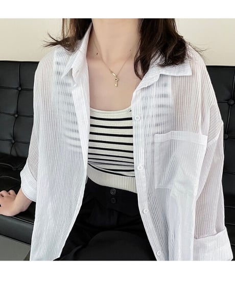 sheer stripe long shirt