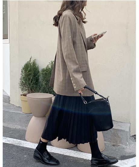back slit check jacket/2color