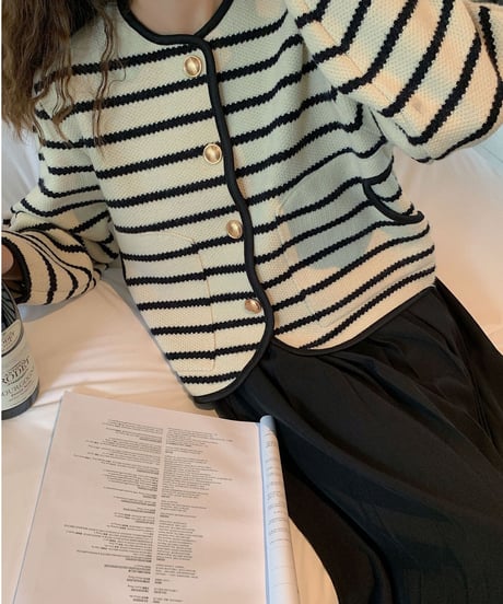 border piping knit jacket/2color