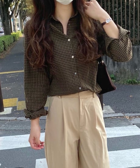 gingham check shirt/3color