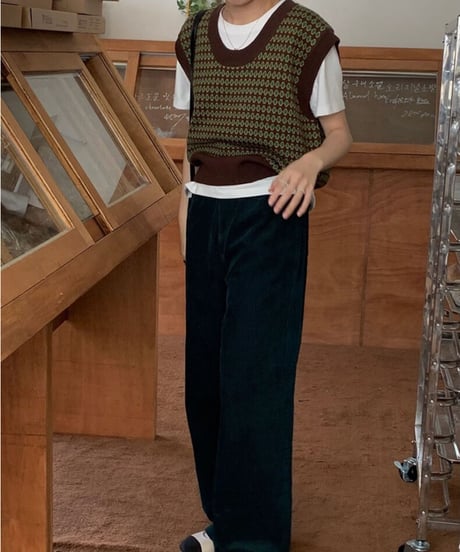 pattern knit vest/2 color