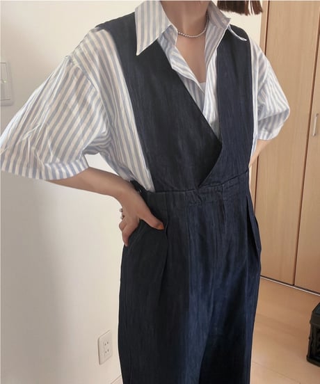 stripe half sleeve shirt/2color(ネコポス)