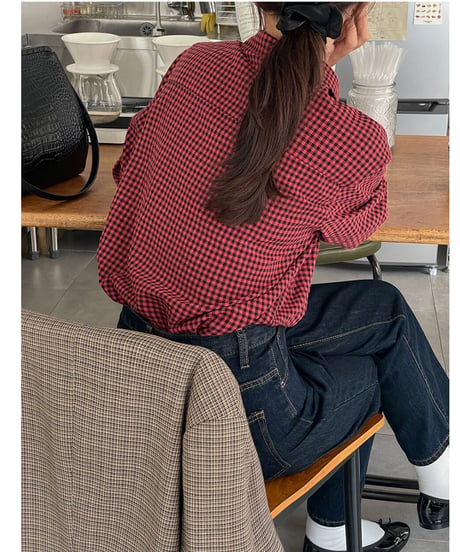 gingham check shirt/3color