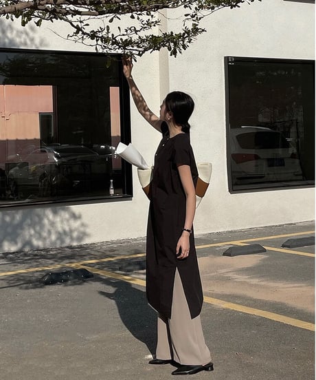 band collar french sleeve one-piece/3color