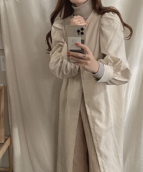 2way puff sleeve long dress/3color