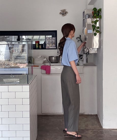open collar half sleeve shirt/3color