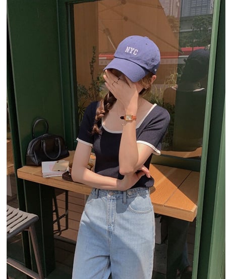 piping square neck tee/4color(ネコポス)