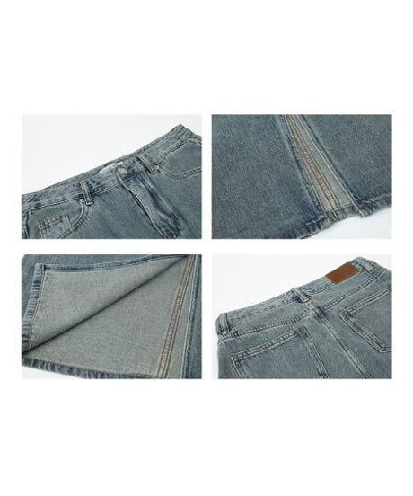 front slit denim long skirt