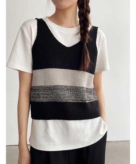 color block knit tops/2color(ネコポス)