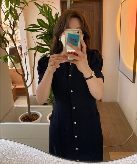 front button classic dress(half sleeve)/2color