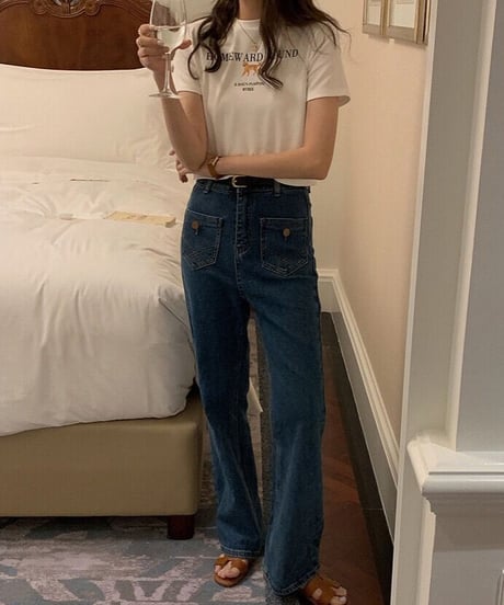 front pocket semi flare denim/2color