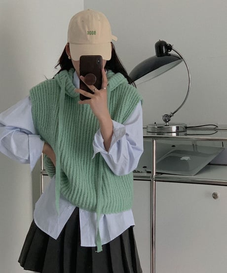 [OUTLET]hoodie knit vest/3color