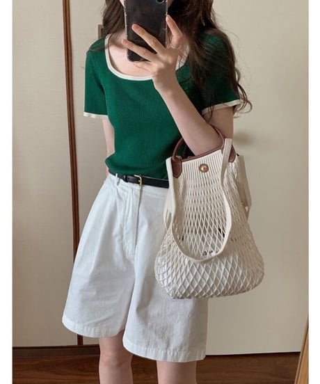 piping square neck tee/4color(ネコポス)