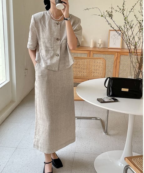（linen 100%）linen check SET UP(上)/2color