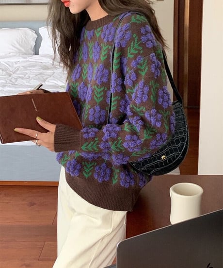 [OUTLET]retro flower knit pullover