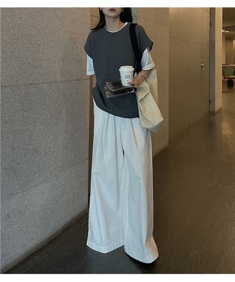 loose u neck vest tops/2color