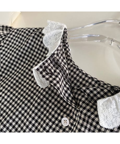 gingham check lace blouse(ネコポス)