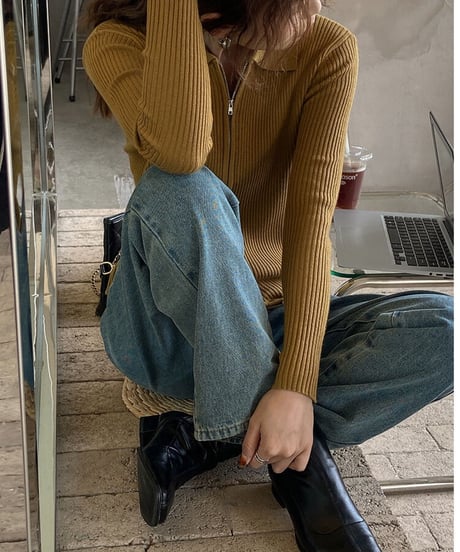 zip up rib knit/5color(ネコポス)
