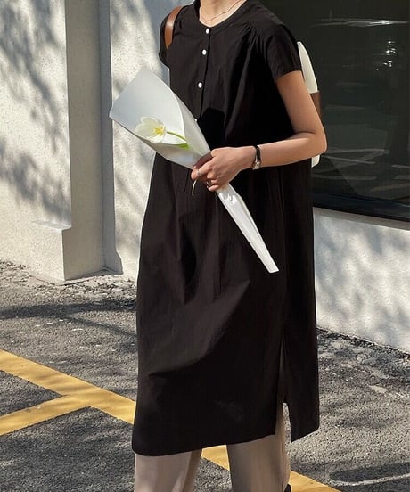 band collar french sleeve one-piece/3color
